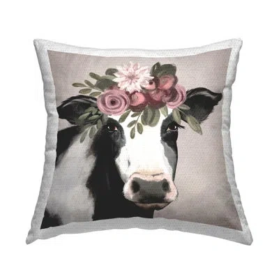 Stupell Industries Floral Dairy Cow Roses Outdoor Printed Pillow By Jo Taylor In Black;brown