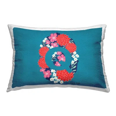 Stupell Industries Floral Initial Letter Q Printed Outdoor Throw Pillow Design By Hannah Louise Byatt In Blue