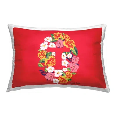Stupell Industries Floral Initial Letter T Decorative Printed Throw Pillow Design By Hannah Louise Byatt In Red