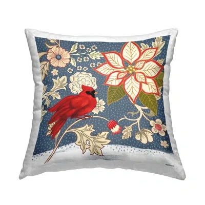 Stupell Industries Floral Pattern & Cardinal Decorative Printed Throw Pillow By Jennifer Brinley Rep. Levison Designs In Blue;green;red