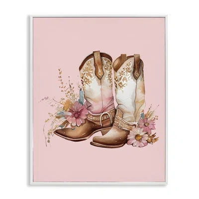 Stupell Industries Floral Pink Cowgirl Boots Single Picture Frame Print On Canvas In Coastal White Framed Giclee