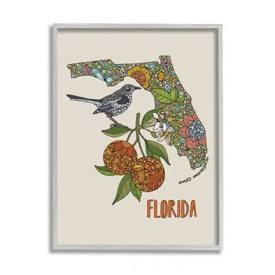 Stupell Industries Florida State Mockingbird Detailed Orange Blossom Pattern By Valentina Harper - Floater Frame Graphi In Farmhouse Gray Framed Giclee