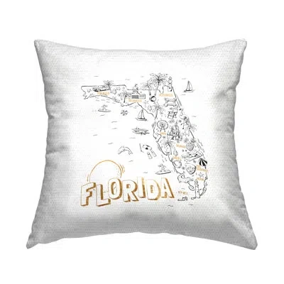 Stupell Industries Florida Usa Map Landmarks Chart Outdoor Printed Pillow By Ziwei Li In White;gray;orange