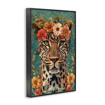 Stupell Industries Flower Crowned Cheetah Framed Giclee Art, Design By Lsr Design Studio In Midnight Black Framed Giclee