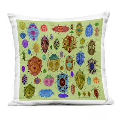 Stupell Industries Flowery Bugs & Insects Design By Kay Widdowson Outdoor Printed Pillow In Green