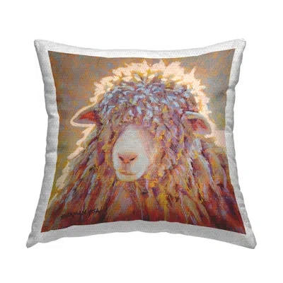 Stupell Industries Fluffy Sheep Sunlit Portrait Outdoor Printed Pillow By Rita Kirkman In Brown;yellow