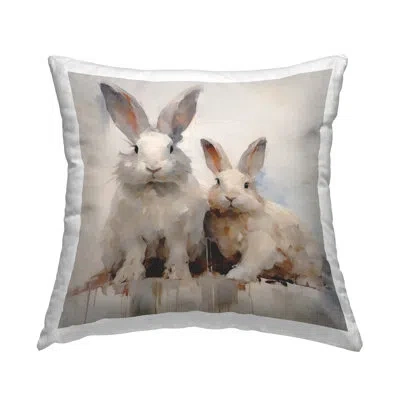 Stupell Industries Fluffy Spring Rabbits Design By Arlington Prints Throw Pillow In Beige