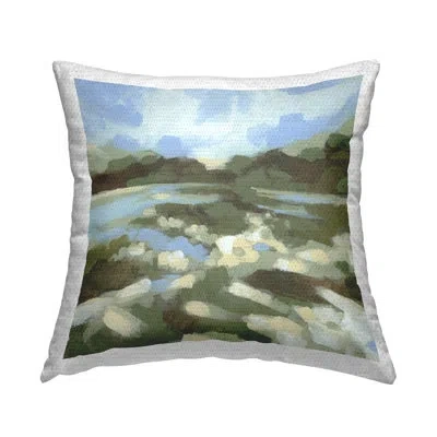 Stupell Industries Fluid Landscape Impression Outdoor Printed Pillow By June Erica Vess In Green