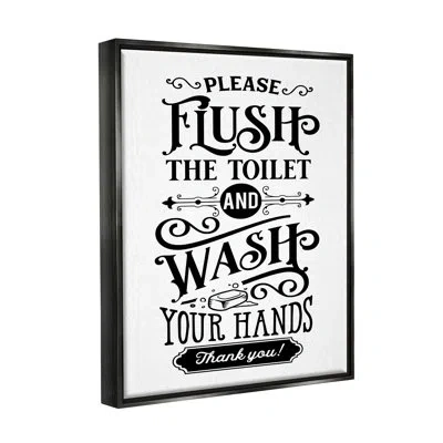 Stupell Industries Flush & Wash Hands Vintage Style Text Typography By Lettered And Lined - Floater Frame Print On Canv In Jet Black Floater Frame