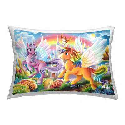 Stupell Industries Fluttering Unicorns & Rainbow Design By Image World Throw Pillow In Orange