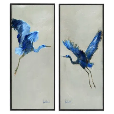 Stupell Industries Flying Cranes Abstract Birds Expressive Blue Animal Flight 2 - Piece Graphic Art Set In Midnight Black Framed Giclee