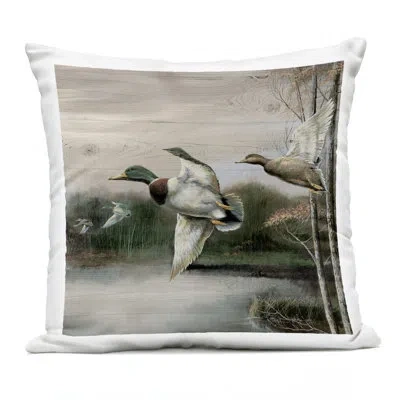 Stupell Industries Flying Ducks In Rustic Nature Design By Ruane Manning Outdoor Printed Pillow In Green