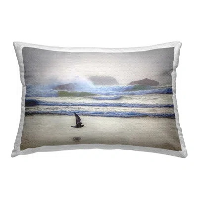 Stupell Industries Flying Low Over Shore Outdoor Printed Pillow By Marty Hulsebos In White