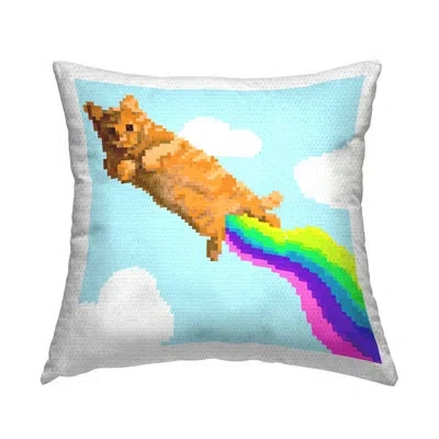 Stupell Industries Flying Rainbow Pixel Cat Outdoor Printed Pillow By June Erica Vess In Blue
