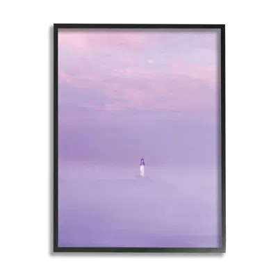 Stupell Industries Foggy Purple Lighthouse Framed On Wood By Dennis Frates Photograph In Midnight Black Framed Giclee