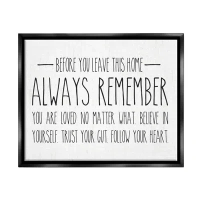 Stupell Industries Follow Your Heart By Lettered And Lined - Floater Frame Textual Art On Canvas In Jet Black Floater Frame