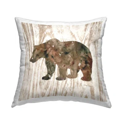 Stupell Industries Forest Bear Watercolor Silhouette Rustic Grain Pattern Decorative Printed Throw Pillow By Carol Robi