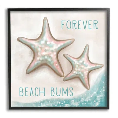 Stupell Industries Forever Beach Bums Starfish Duo By Elizabeth Tyndall - Floater Frame Graphic Art On Wood In Midnight Black Framed Giclee