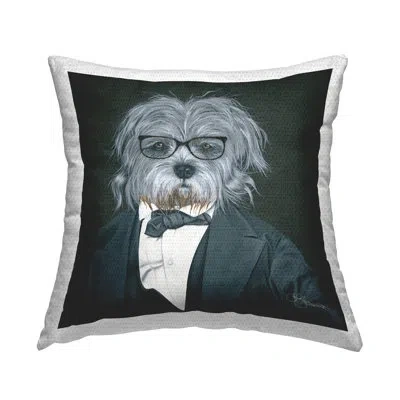 Stupell Industries Formal Dog Wearing Menswear Suit Glasses Portrait Outdoor Printed Pillow By Hollihocks Art In Black;white;gray