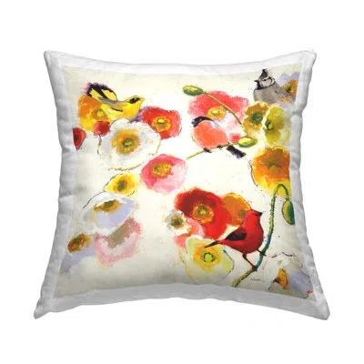 Stupell Industries Four Birds Perched Decorative Printed Throw Pillow Design By Shirley Novak In White