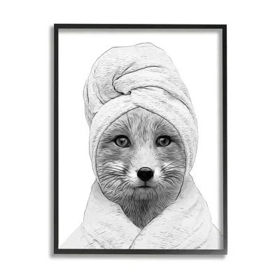 Stupell Industries Fox Bathrobe Funny Animal By Annalisa Latella In Midnight Black Framed Giclee