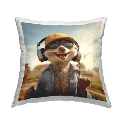 Stupell Industries Fox Jamming With Headphones Outdoor Printed Pillow By Jim Baldwin In Brown
