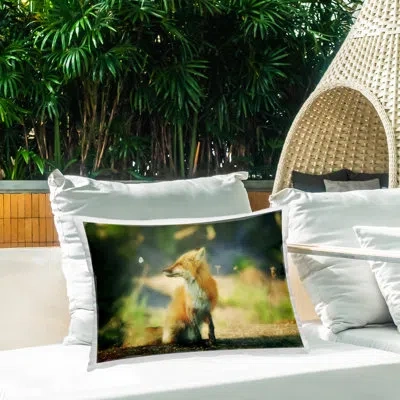 Stupell Industries Fox Kit & Butterfly Outdoor Printed Pillow By Carrie Ann Grippo-pike In Green