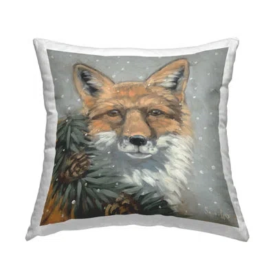 Stupell Industries Fox With Snowy Pinecones Decorative Printed Throw Pillow By Sara G. Designs In Orange