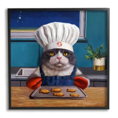 Stupell Industries Fresh Baked Fish Cookies Cat Chef Astrological Symbol By Lucia Heffernan - Floater Frame Painting On In Midnight Black Framed Giclee
