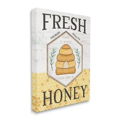 Stupell Industries Fresh Honey Rustic Bee Hive Sign By Jennifer Pugh - Floater Frame Advertisements On Canvas In Wrapped Canvas