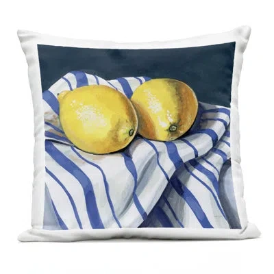 Stupell Industries Fresh Kitchen Lemons On Dishtowel Outdoor Printed Pillow, Design By Kate Jarvik Birch, 18 X 7 X 18 In Blue