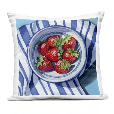 Stupell Industries Fresh Picked Kitchen Strawberries Outdoor Printed Pillow, Design By Kate Jarvik Birch, 18 X 7 X 18 In Blue