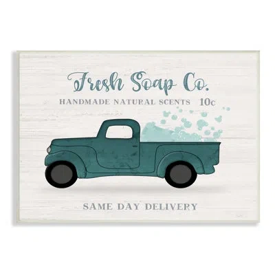 Stupell Industries Fresh Soap Co. Vintage Green Truck Bath Bubbles By Natalie Carpentieri - Textual Art On Wood In Wood Plaque