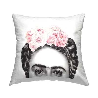Stupell Industries Frida With Pink Roses Powerful Full Eyed Portrait Decorative Printed Throw Pillow By Ros Ruseva