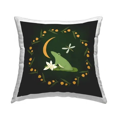 Stupell Industries Frog & Moon Garland Design By Michelle Ingari Designs Throw Pillow In Green