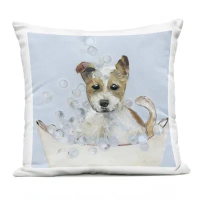 Stupell Industries Fun Bubbles Puppy Bath Design By Sally Swatland Outdoor Printed Pillow In Blue