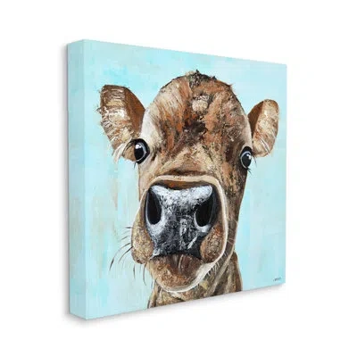 Stupell Industries Fun Close Up Cow Face Canvas Wall Art By Jen Seeley In Blue;brown