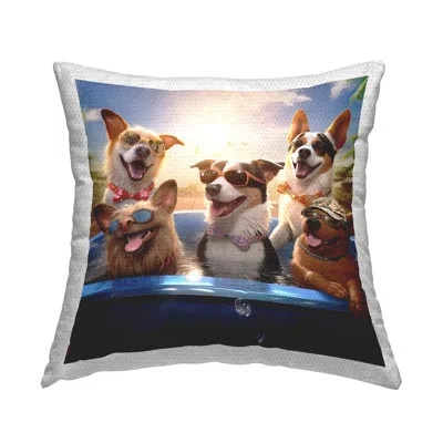 Stupell Industries Fun Dogs In Pool Outdoor Printed Pillow By Jim Baldwin In Blue