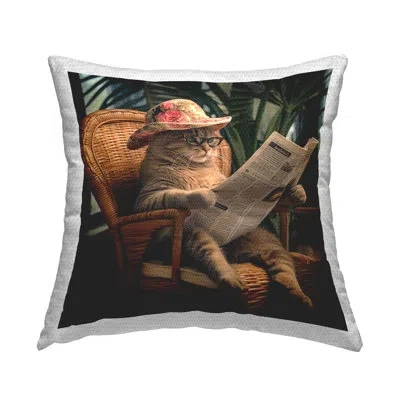 Stupell Industries Funny Cat & Newspaper Outdoor Printed Pillow By Rb In Tan