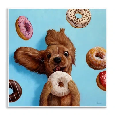Stupell Industries Funny Face Dog Licking Donut Giclee Art By Lucia Heffernan In Blue;brown