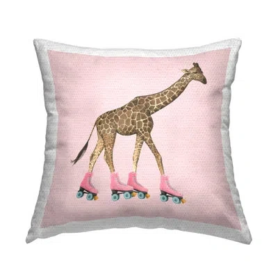 Stupell Industries Funny Giraffe Wearing Roller Skates Over Pink Outdoor Printed Pillow By Grace Popp In Brown;white;pink