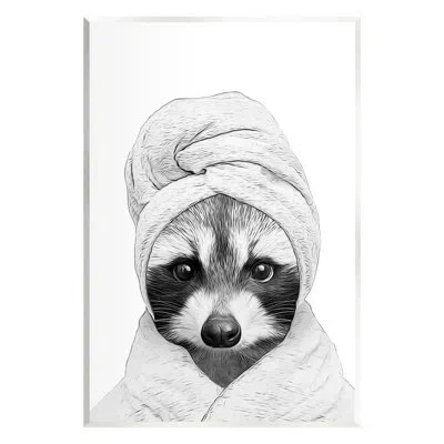 Stupell Industries Funny Raccoon Bathrobe Towel By Annalisa Latella Graphic Art In Mdf