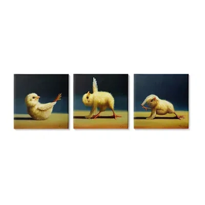 Stupell Industries Funny Yoga Chick Trio 3-pc. Wall Art Set In Yellow