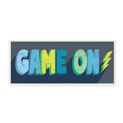 Stupell Industries Game On Phrase Green Yellow Lightening Bolt Typography Gray Farmhouse Rustic Framed Giclee Texturize In Wood
