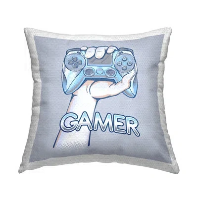Stupell Industries Gamer Hand Holding Blue Controller Outdoor Printed Pillow By Ziwei Li In Blue;white