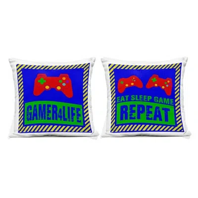 Stupell Industries Gamer Quotes With Stripes 2 Piece Outdoor Printed Pillow Set, Design By Marcus Prime