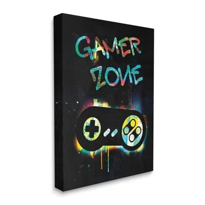 Stupell Industries " Gamer Zone Vintage Controller Neon Paint Splatter " By Victoria Barnes In Black