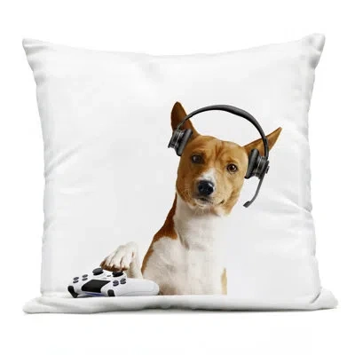 Stupell Industries Gaming Dog With Headset Design By Cad Designs Outdoor Printed Pillow In Brown