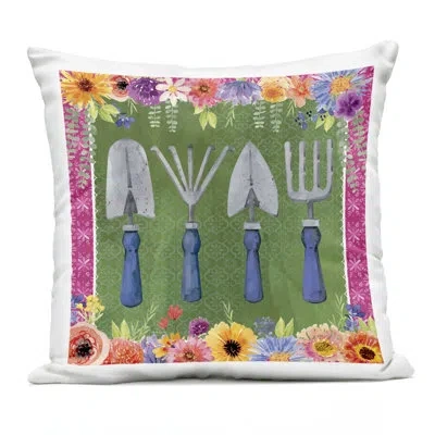 Stupell Industries Gardening Tools & Floral Border Design By Nicole Decamp Outdoor Printed Pillow In Green