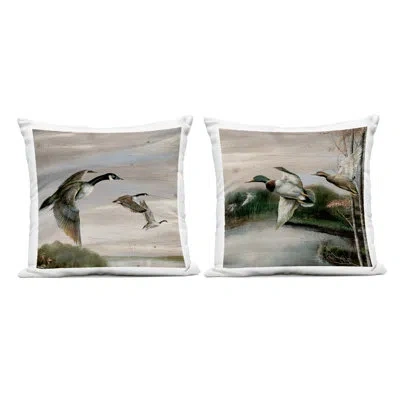 Stupell Industries Geese & Ducks In Nature Design By Ruane Manning Outdoor Printed Pillow (set Of 2) In Green